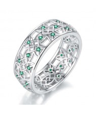 Vintage Window Grilles Architectural Design Abstract Hollow-out Wide Version Women Ring - Green