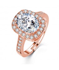 Classic Design Rhinestone Surround Oval Main Stone Women Big Wedding Fashion Ring - Rose Gold