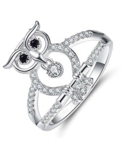 Unique Design Hollow-out Owl Modeling Women Fashion Rhinestone Wholesale Ring