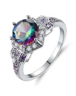 Violet and White Rhinestone Embellished Round Main Stone Women Luxurious Wholesale Costume Ring