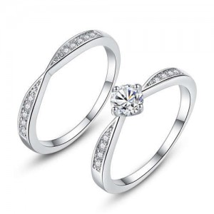 Minimalist Romantic Style 2 pieces Combo Women Wedding Fashion Rings Set