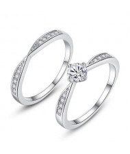 Minimalist Romantic Style 2 pieces Combo Women Wedding Fashion Rings Set