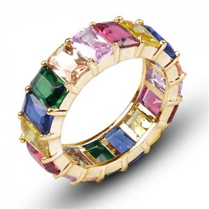 Wholesale Fashion Jewelry Rainbow Color Wide Version Women Party Costume Ring