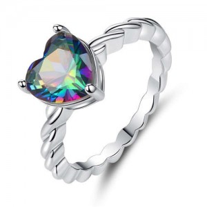 Green Colorful Peach Heart Shape Main Stone Romantic Design Women Wholesale Ring