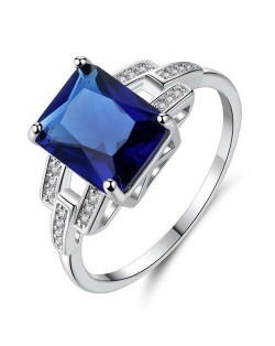 Rectangle Royal Blue Main Stone Exaggerated Design Women Party Costume Ring