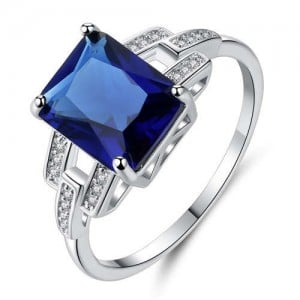 Rectangle Royal Blue Main Stone Exaggerated Design Women Party Costume Ring
