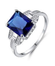 Rectangle Royal Blue Main Stone Exaggerated Design Women Party Costume Ring