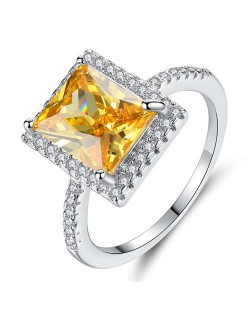 Luxurious Bling Yellow Square Main Stone Exaggerated Women Party Wholesale Costume Ring