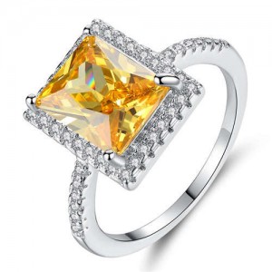 Luxurious Bling Yellow Square Main Stone Exaggerated Women Party Wholesale Costume Ring