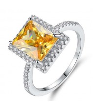 Luxurious Bling Yellow Square Main Stone Exaggerated Women Party Wholesale Costume Ring