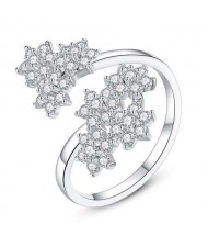 Rhinestone Embedded Beautiful Blooming Open-end Women Wholesale Costume Ring