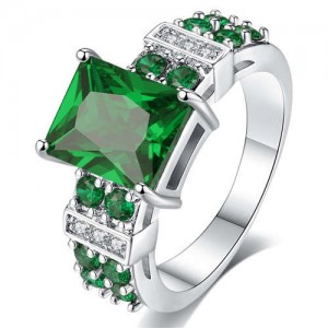 Bold Fashion Square Green Gem Women Wholesale Statement Ring