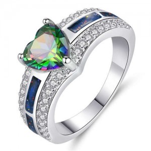 Full Rhinestone Inlaid Colorful Peach Heart Exaggerated Design Women Wholesale Ring