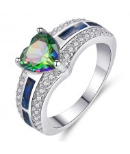 Full Rhinestone Inlaid Colorful Peach Heart Exaggerated Design Women Wholesale Ring