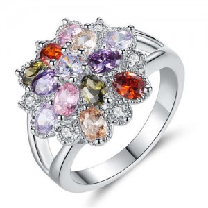 Colorful Oval Blooming Luxurious Design Women Banquet Party Wholesale Ring
