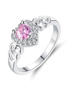Hollow-out Romantic Pink Peach Heart Design Women Wedding Fashion Ring