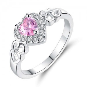 Hollow-out Romantic Pink Peach Heart Design Women Wedding Fashion Ring