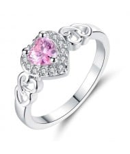 Hollow-out Romantic Pink Peach Heart Design Women Wedding Fashion Ring