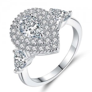 Glistening Big Water Drop Design Rhinestone Paved Women Wholesale Party Ring - White