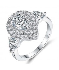 Glistening Big Water Drop Design Rhinestone Paved Women Wholesale Party Ring - White