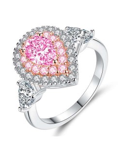 Glistening Big Water Drop Design Rhinestone Paved Women Wholesale Party Ring - Pink