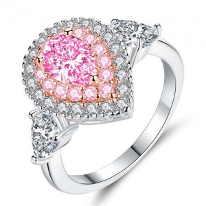 Glistening Big Water Drop Design Rhinestone Paved Women Wholesale Party Ring - Pink