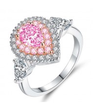 Glistening Big Water Drop Design Rhinestone Paved Women Wholesale Party Ring - Pink