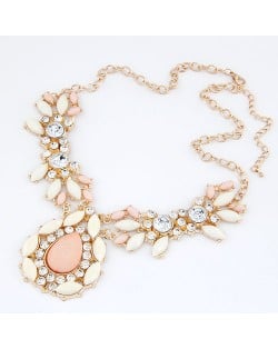Rhinestones Inlaid Pinky Gems Dripping Shape Fashion Necklace