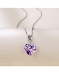 Korean Fashion Minimalist Glass Crystal Hexagon Pandent Stainless Steel Wholesale Necklace - Amethyst