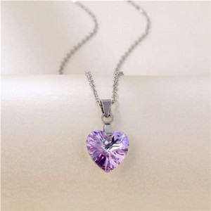 Korean Fashion Minimalist Glass Crystal Hexagon Pandent Stainless Steel Wholesale Necklace - Amethyst