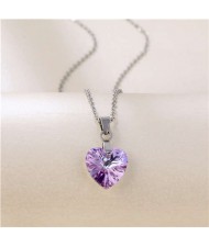 Korean Fashion Minimalist Glass Crystal Hexagon Pandent Stainless Steel Wholesale Necklace - Amethyst
