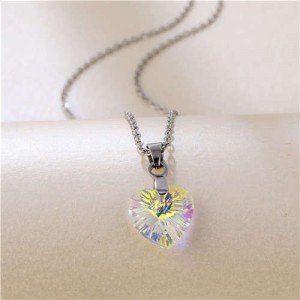 Korean Fashion Minimalist Glass Crystal Hexagon Pandent Stainless Steel Wholesale Necklace - Luminous White