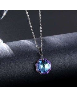 Korean Fashion Minimalist Glass Crystal Hexagon Pandent Stainless Steel Wholesale Necklace - Purple