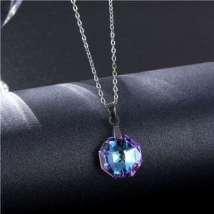 Korean Fashion Minimalist Glass Crystal Hexagon Pandent Stainless Steel Wholesale Necklace - Purple