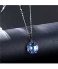 Korean Fashion Minimalist Glass Crystal Hexagon Pandent Stainless Steel Wholesale Necklace - Purple