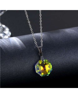 Korean Fashion Minimalist Glass Crystal Hexagon Pandent Stainless Steel Wholesale Necklace - Luminous White