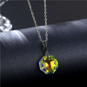Korean Fashion Minimalist Glass Crystal Hexagon Pandent Stainless Steel Wholesale Necklace - Luminous White