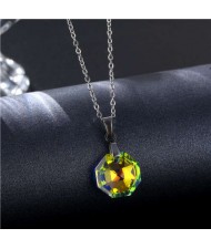 Korean Fashion Minimalist Glass Crystal Hexagon Pandent Stainless Steel Wholesale Necklace - Luminous White