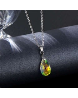 Korean Fashion Minimalist Glass Crystal Water Drop Pandent Stainless Steel Necklace - Luminous White