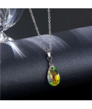 Korean Fashion Minimalist Glass Crystal Water Drop Pandent Stainless Steel Necklace - Luminous White