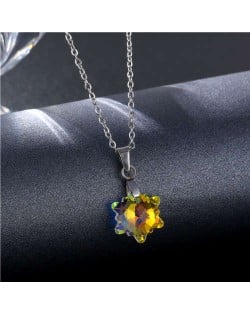 Korean Fashion Minimalist Glass Crystal Flower Shape Pandent Stainless Steel Necklace - Luminous White