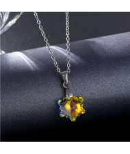Korean Fashion Minimalist Glass Crystal Flower Shape Pandent Stainless Steel Necklace - Luminous White