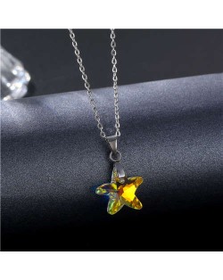 Korean Fashion Minimalist Glass Crystal Starfish Pandent Stainless Steel Necklace - Luminous White