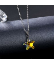 Korean Fashion Minimalist Glass Crystal Starfish Pandent Stainless Steel Necklace - Luminous White