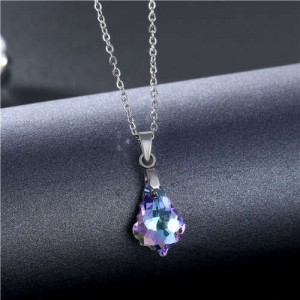 Korean Fashion Minimalist Glass Crystal Dress Shape Pandent Stainless Steel Wholesale Necklace - Amethyst