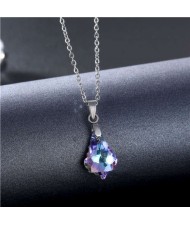 Korean Fashion Minimalist Glass Crystal Dress Shape Pandent Stainless Steel Wholesale Necklace - Amethyst
