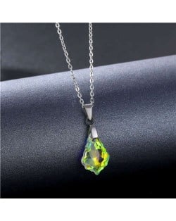 Korean Fashion Minimalist Glass Crystal Dress Shape Pandent Stainless Steel Necklace - Luminous White