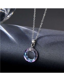 Korean Fashion Minimalist Glass Crystal Circle Pandent Stainless Steel Necklace - Amethyst