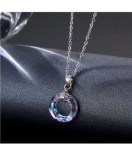 Korean Fashion Minimalist Glass Crystal Circle Pandent Stainless Steel Necklace - Amethyst