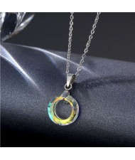 Korean Fashion Minimalist Glass Crystal Circle Pandent Stainless Steel Necklace - Luminous White